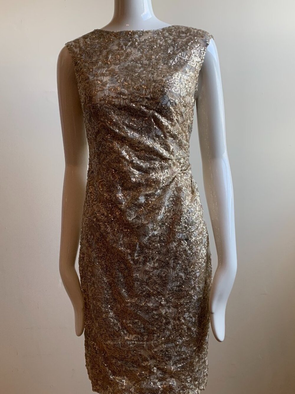 David Meister gold sequin open back dress 4 6
